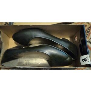 Basic Editions Renee Black Pumps Womens 8 Wide Low Heel Round Toe Shoes 30462